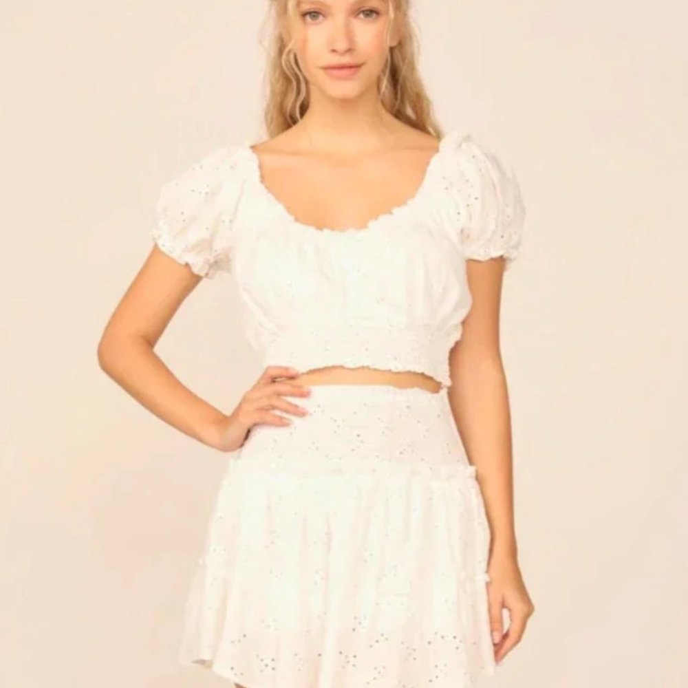 Ocean Drive Eyelet Smocked Crop Top
